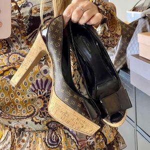 LOUIS VUITTON BROWN SHOES MONOGRAM CANVAS AND PATENT LEATHER